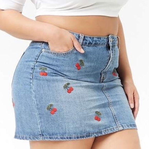 Forever 21 Dresses & Skirts - Embroidered Denim Mini